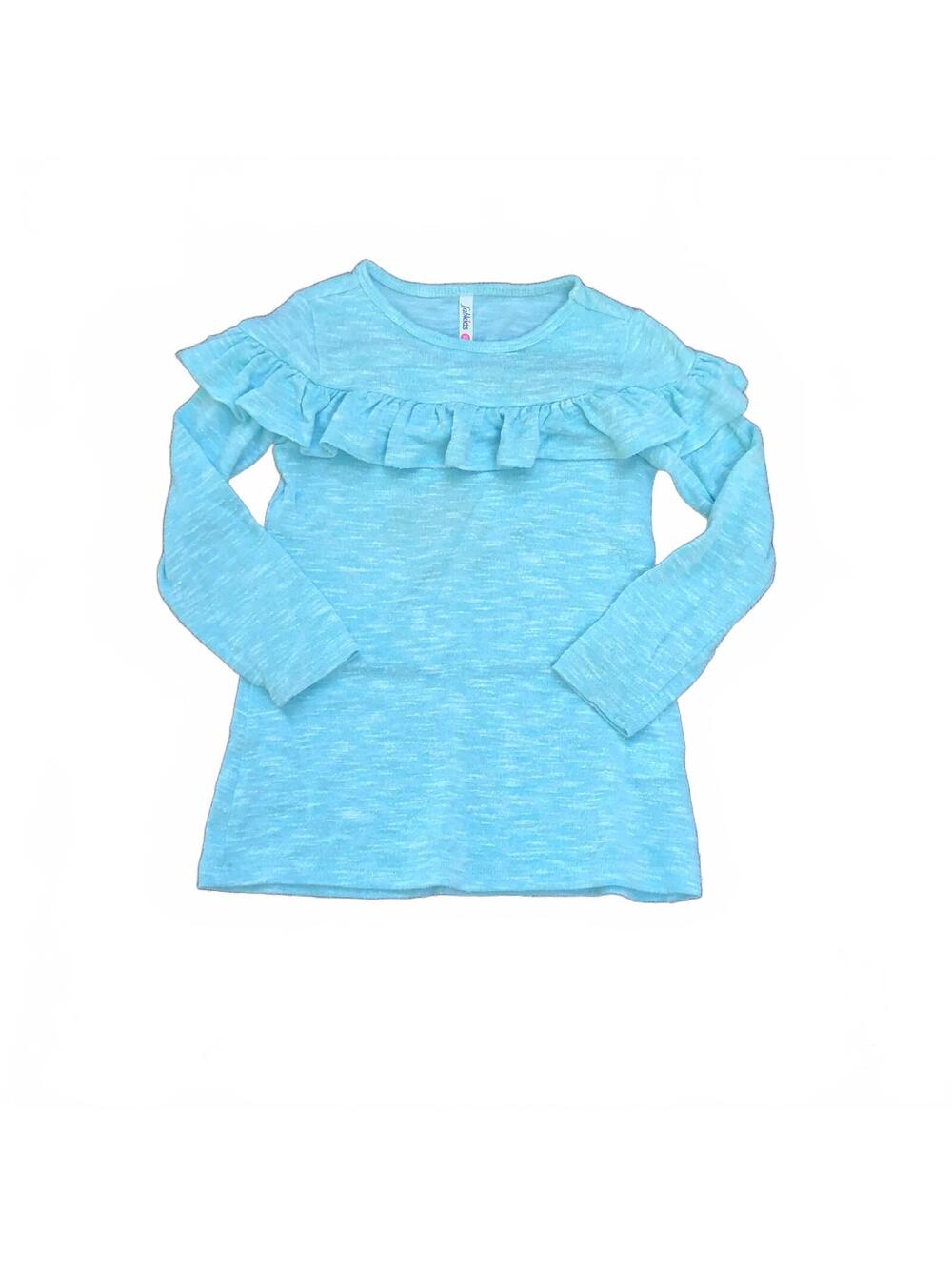 FabKids Girls' Light Blue Ruffle Long Sleeve Top XS